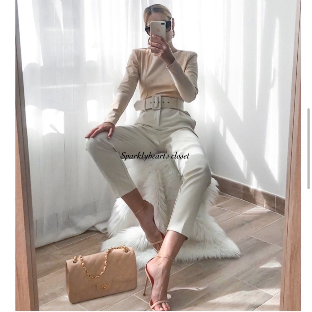 New Zara Belted Ecru Pants - Picture 6 of 11